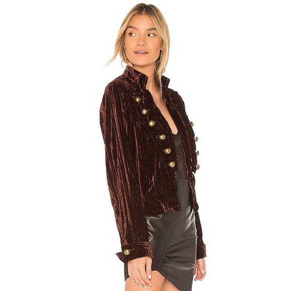 Revolve Nightcap Sgt. Breasted Maroon Velvet Blazer - Picture 2 of 14